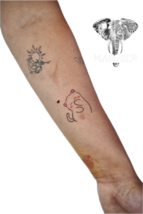 Fine Line Color Cat Tattoo Design