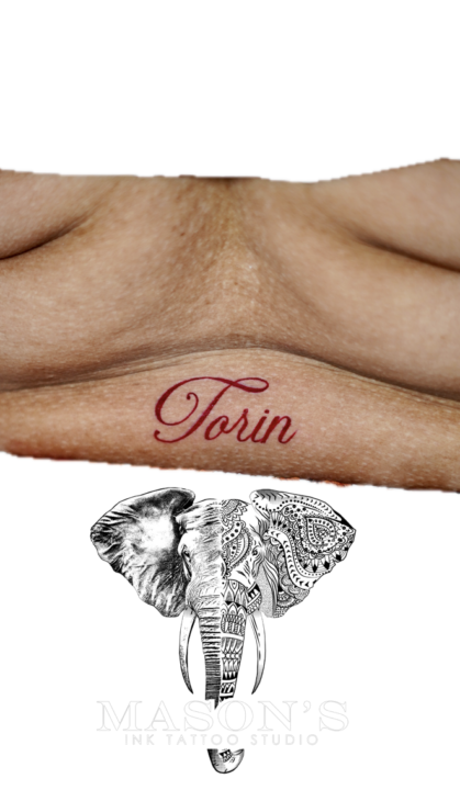 Fine Line Color Script Tattoo Design