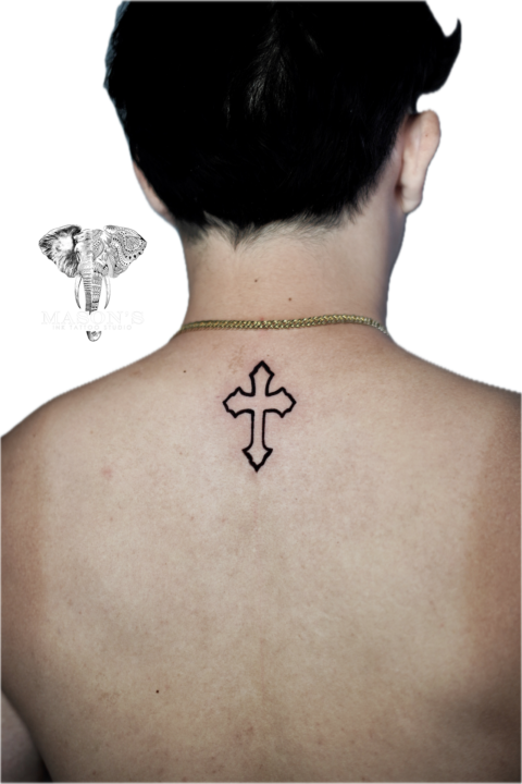 Fine Line Outline Cross Tattoo Design