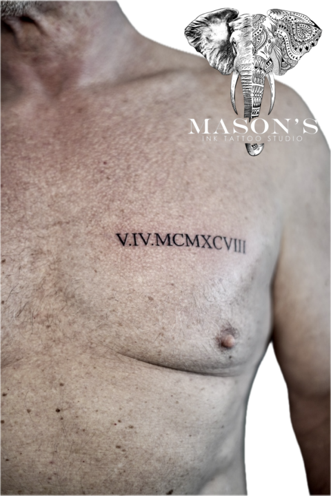 Fine Line Roman Numeral Script Tattoo Design