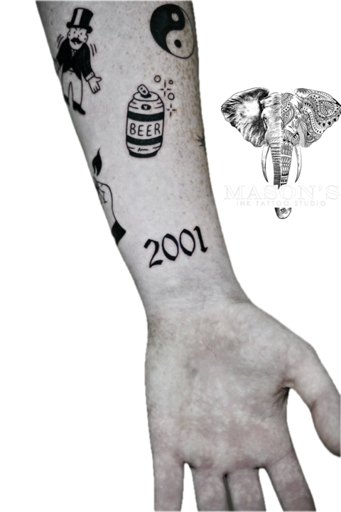 Fine Line Script 2001 Tattoo Design