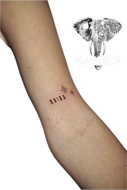 Fine Line Script and Star Tattoo Design