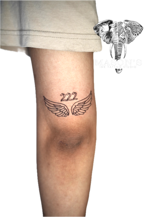 Fine Line Wings and Script Tattoo Design