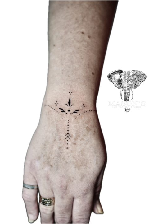 Fineline Minimalist Ornamental Hand Tattoo Design