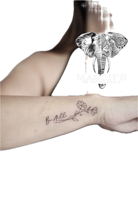 Fine Line Script Floral Flower Tattoo Design