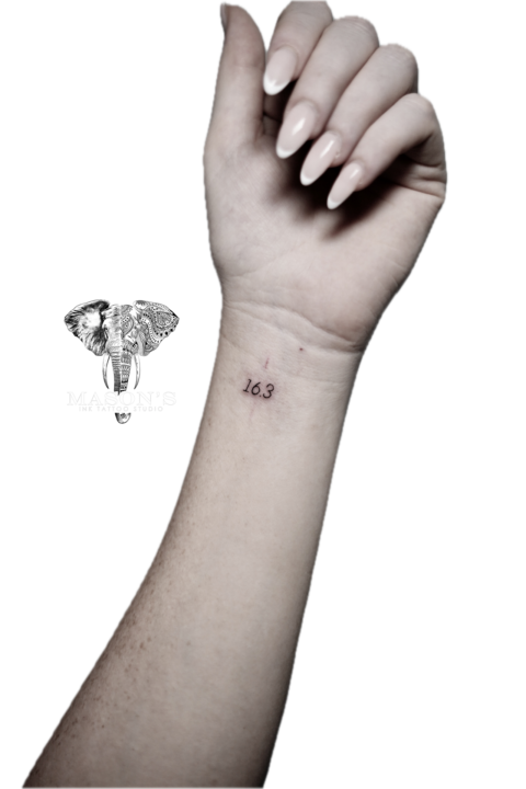 Fine Line Script Number 163 Tattoo Design