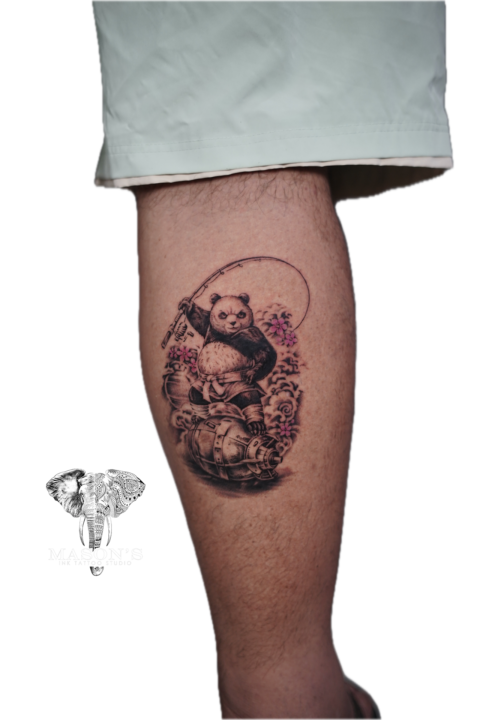 Kung Fu Panda Floral Realism Tattoo Design