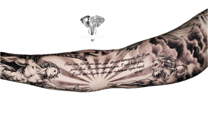 Angel and Gods Black and Grey Realism Tattoo