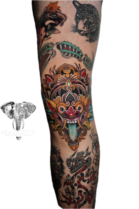 Neo Traditional Balinese Barong Color Tattoo Design