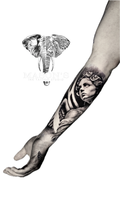 Black and Grey Roman Realism Tattoo Design