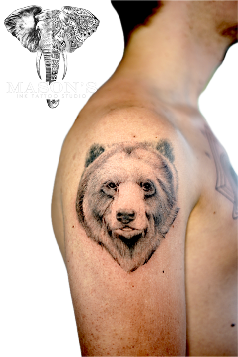 Realism Black and Grey Tattoo Style Bear Face