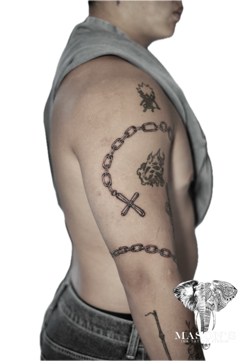 Realism Cross and Iron Chain Tattoo Design