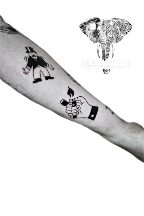 Traditional Hand and Lighter Tattoo Design