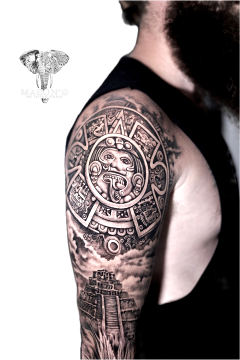 Black and Grey Statue Realism Tattoo