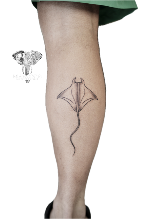 Fine Line Black and Grey Manta Tattoo Design