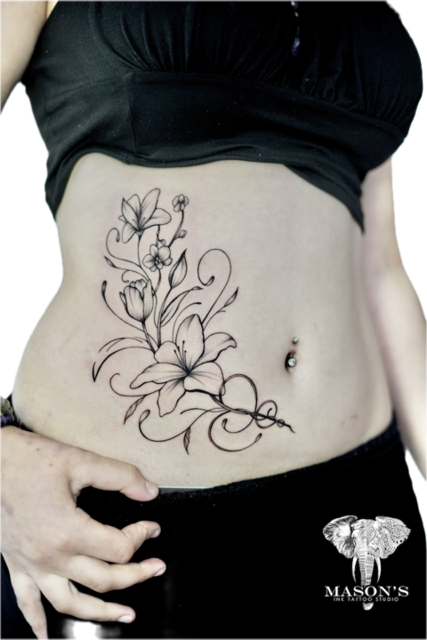 Fine Line Floral Tattoo Design