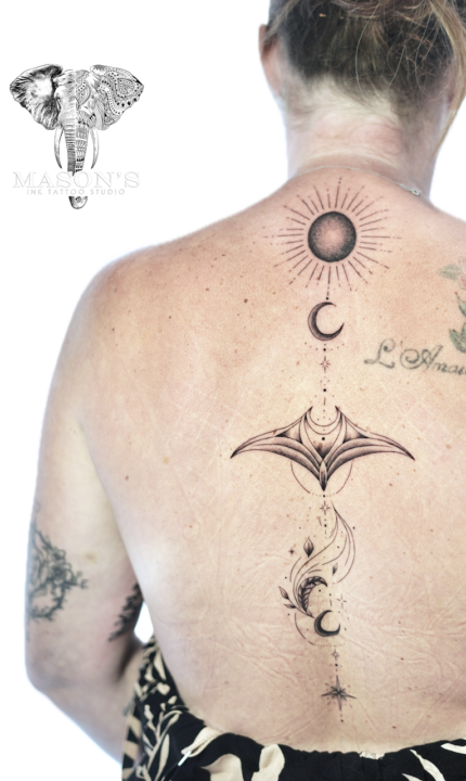Geometric Manta Ray Tattoo Design