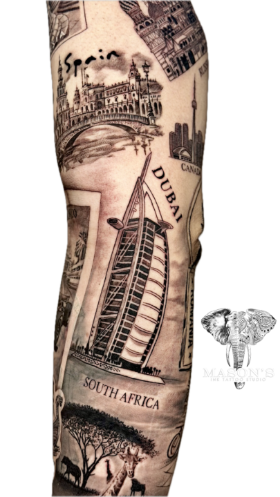 Around the World Realism Tattoo
