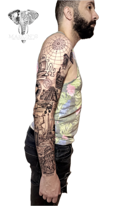 Around the World Realism Tattoo