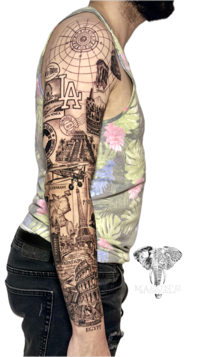 Around the World Realism Tattoo Artwork