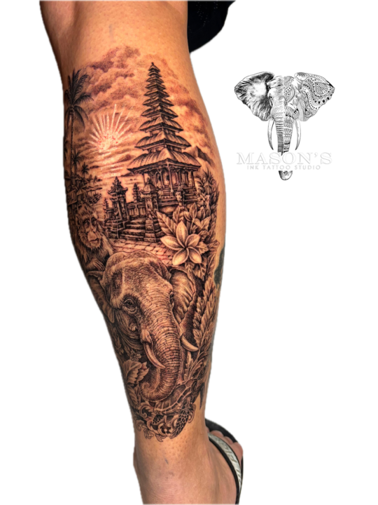 Bali Landscape Realism Tattoo Design