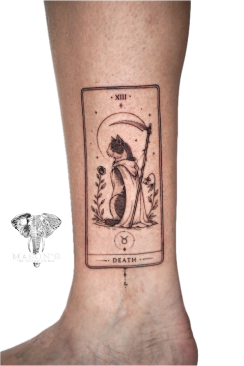 Black and Grey Cat Portrait Tattoo Design