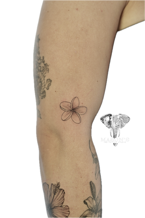 Black and Grey Floral Fine Line Tattoo Design