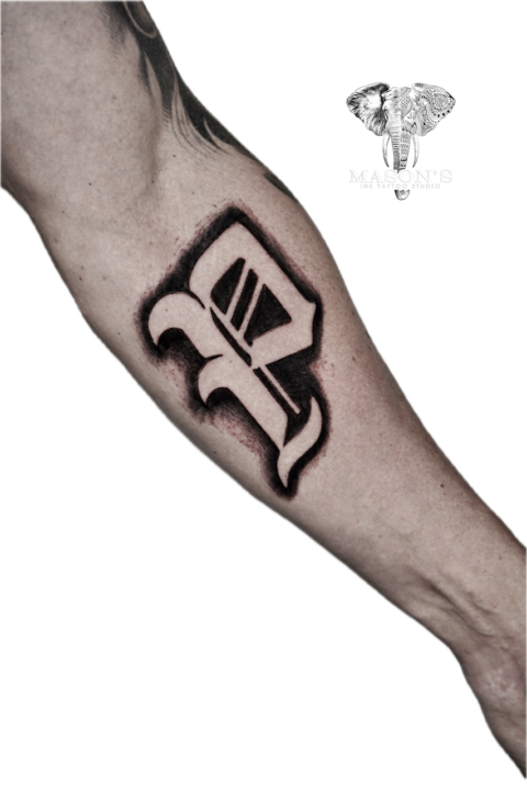 Blackwork Letter P Tattoo Design