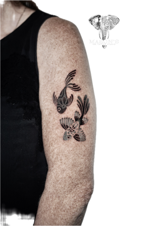 Blackwork Ornamental Fish Tattoo Design