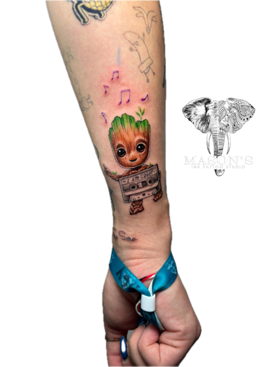 Color Baby Groot Tattoo Design