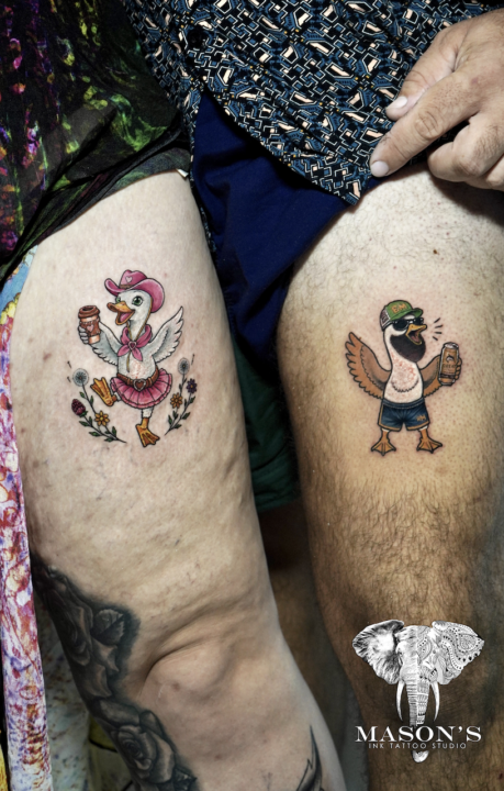 Color Duck Couple Tattoo