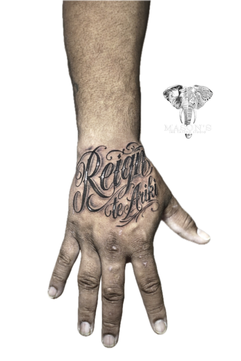 Custom Script Tattoo on Hand