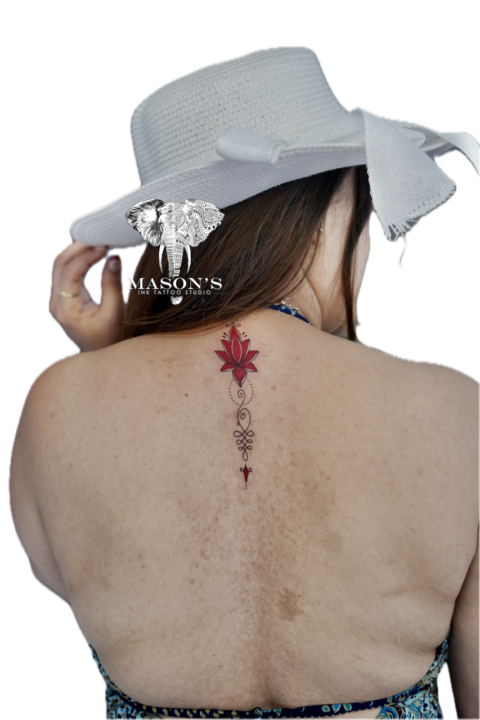 Elegant Fine Line Lotus Color Tattoo Design