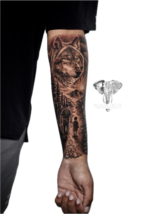 Father and Son Forest Realism Tattoo