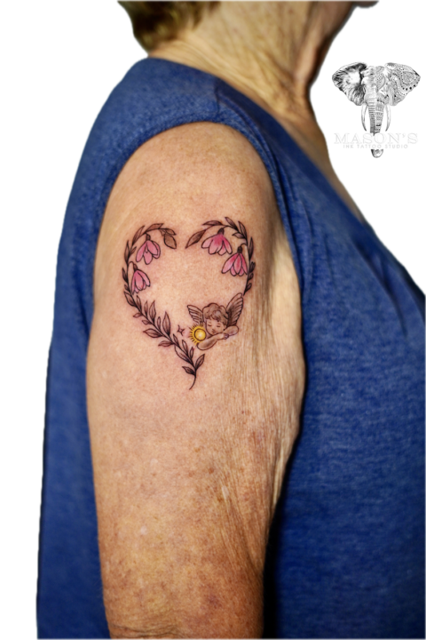 Fine Line Color Flower Tattoo Design