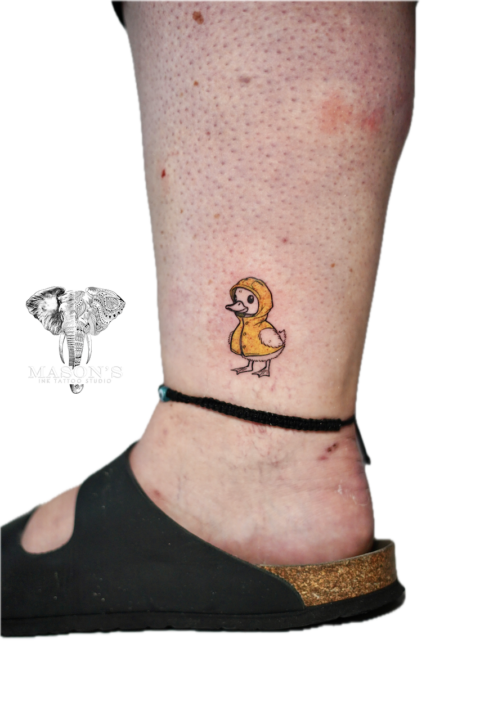 Fine Line Colored Duck Tattoo Design