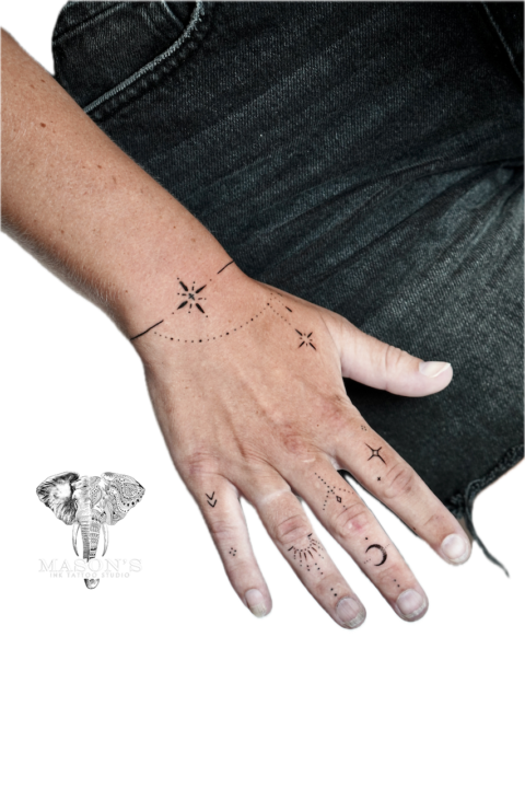 Fine Line Finger Ornament Tattoo Design