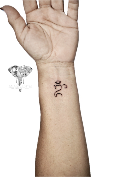 Fine Line Om Script Tattoo Design