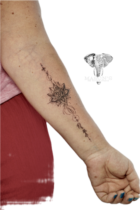 Fine Line Om and Lotus Tattoo Design