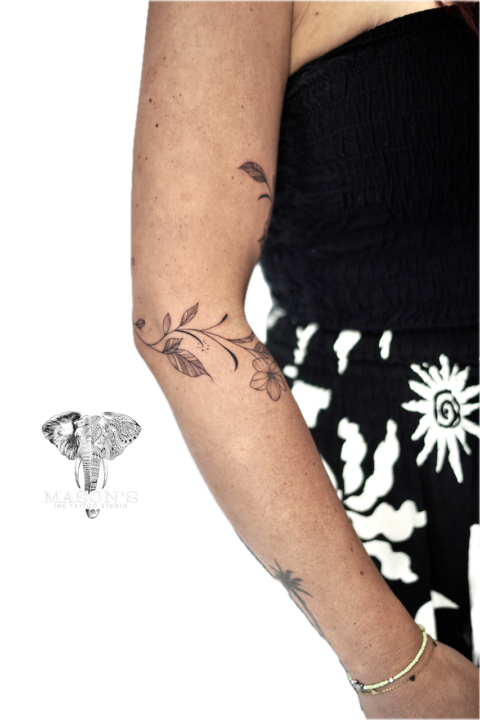 Fine Line Round Flower Tattoo Design