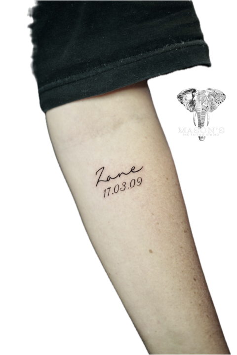 Fine Line Script Name Tattoo