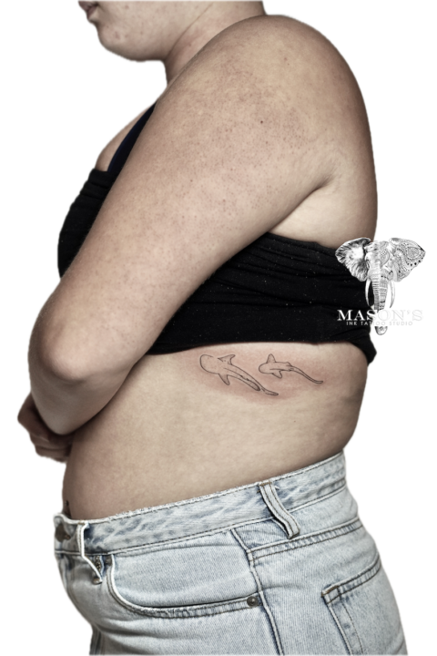 Fine Line Twin Shark Tattoo Design