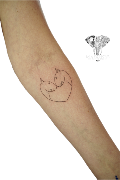 Fine Line Two Dogs Tattoo Design