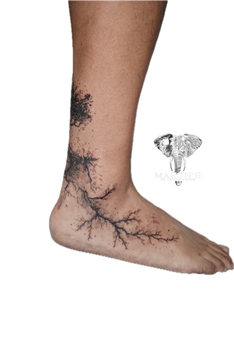 Illustrative Blackwork Tree Tattoo