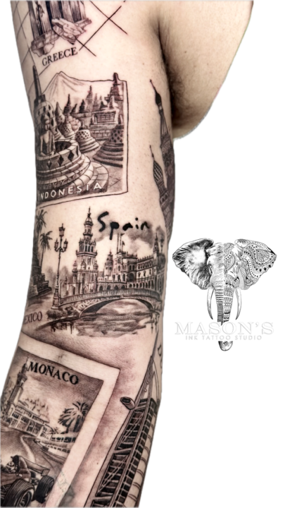 Realism Around the World Tattoo Design