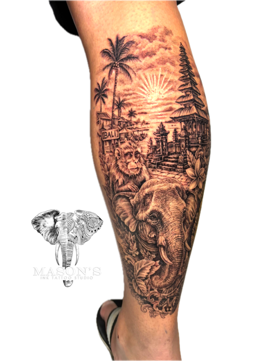 Realism Bali View Tattoo Design