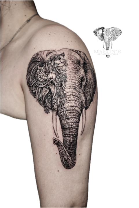 Realism Elephant and Mandala Tattoo Design