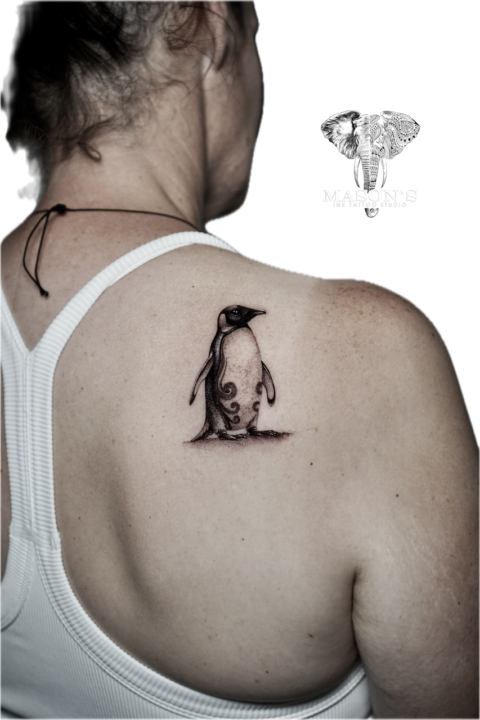 Realism Penguin Tattoo Design in Black and Grey