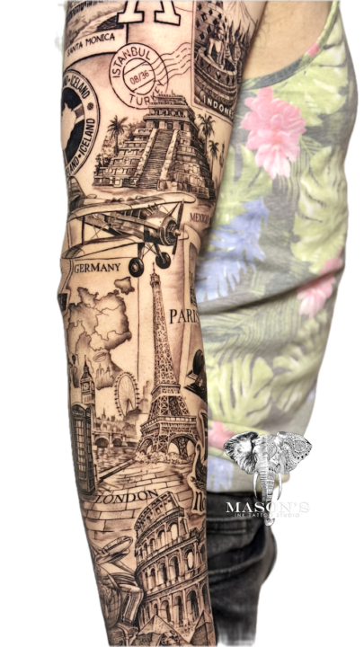 Realism Travel Theme Tattoo Design