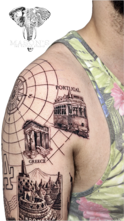 Travel Concept Realism Tattoo Style